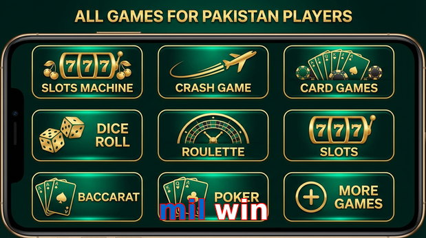 Main screen of Mil Win games page for PK players